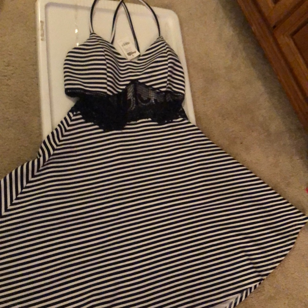 Blue and white striped dress